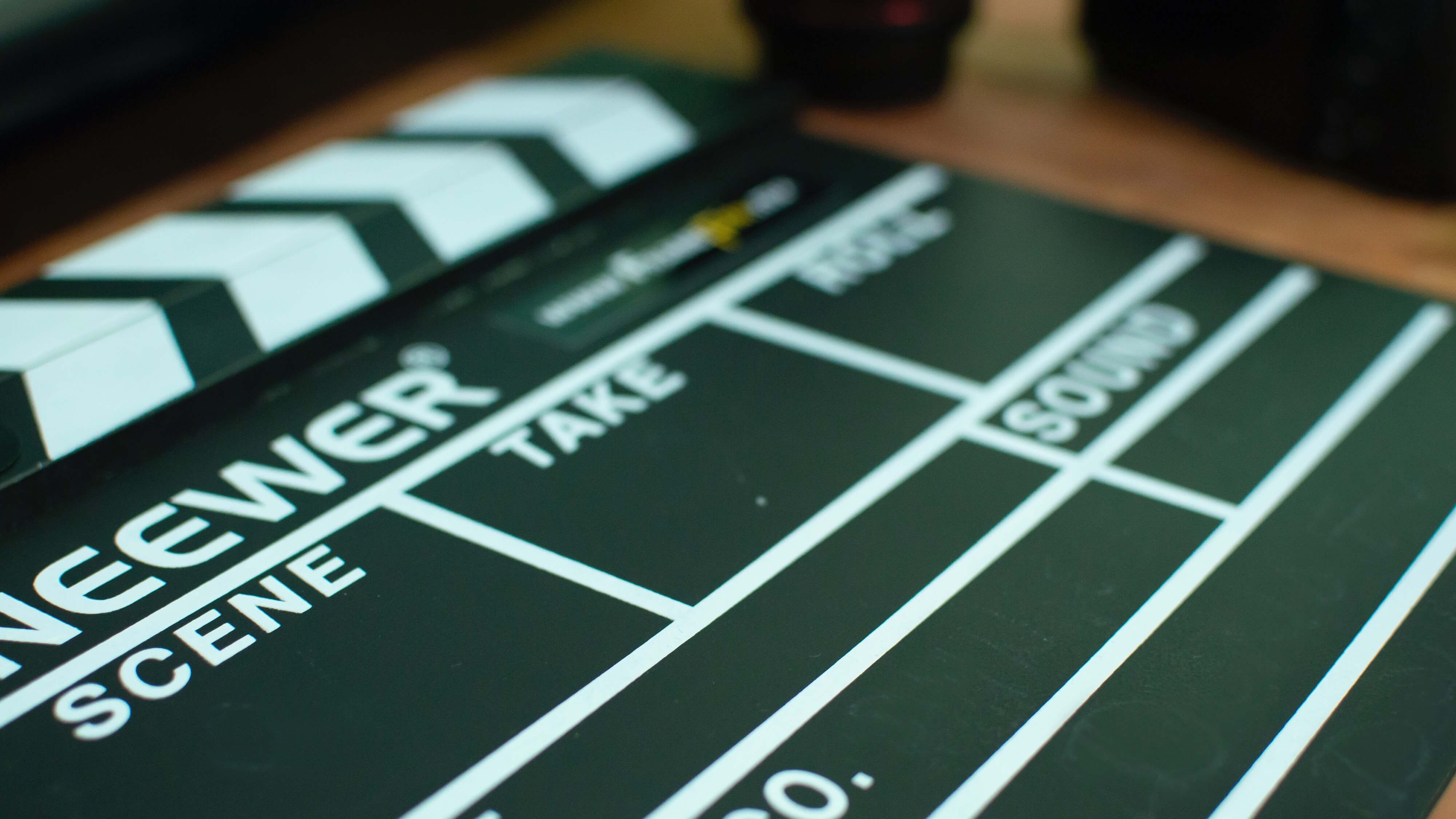 Close-up photo of a clapperboard