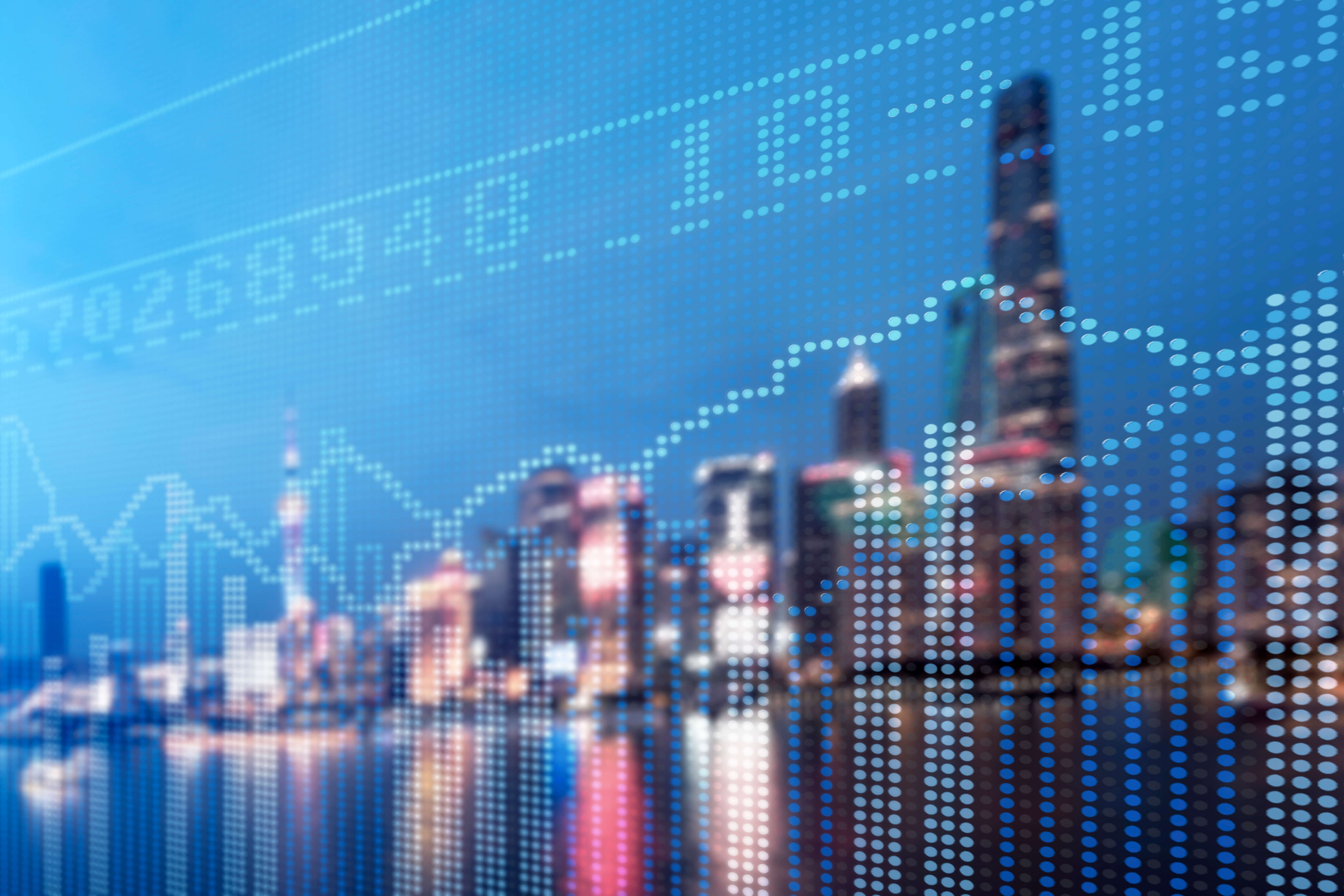 A stock image of stock investment graphs on a city landscape photo