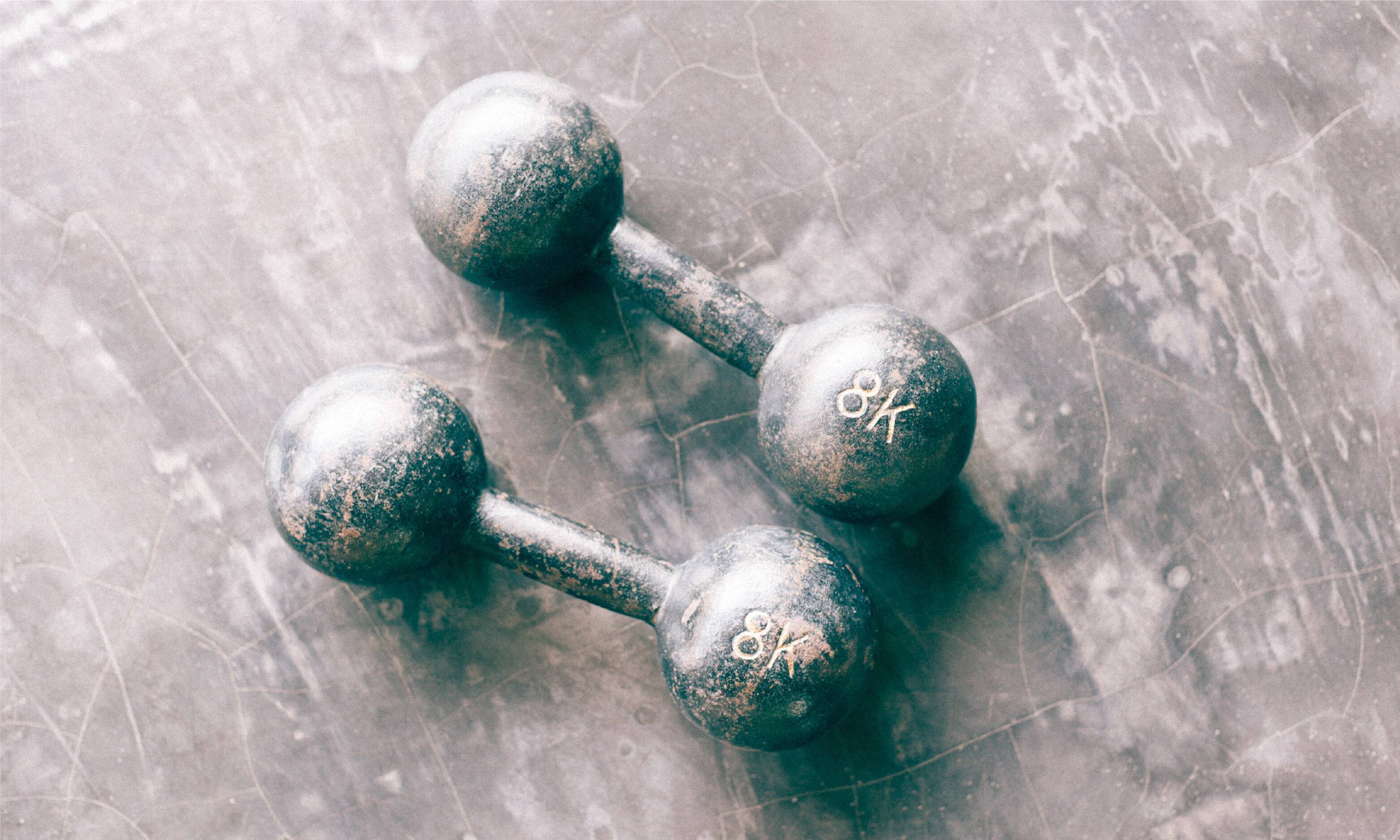 A pair of 8 kilogram dumbbells, grey